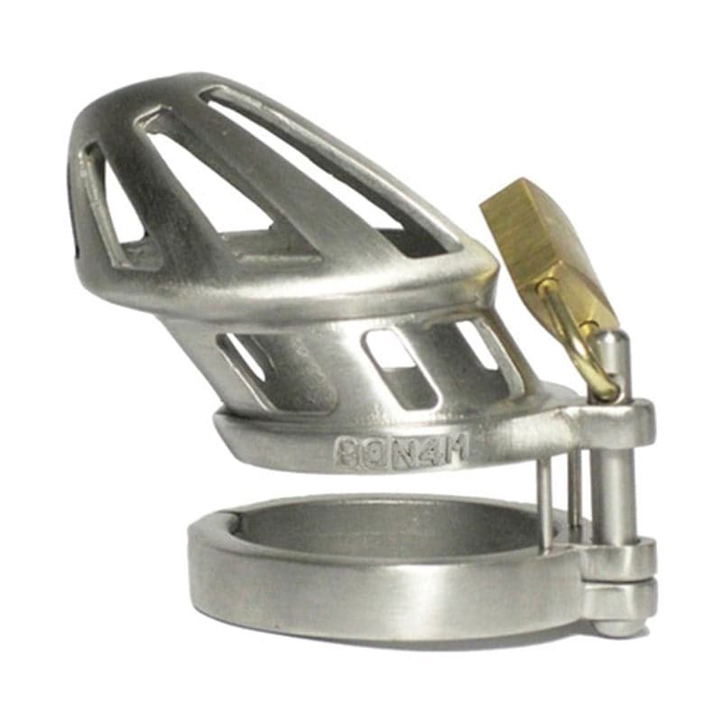 BON4M Stainless Steel Locking Cock Cage Chastity