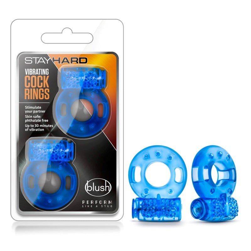 Stay Hard Vibrating Cock Rings 2 Pack Blue