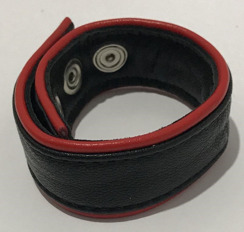 Classic 4-Speed Black & Red Leather Cock Ring