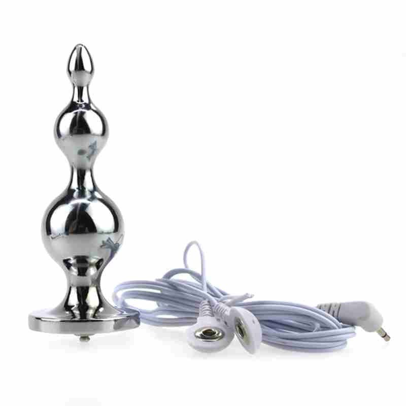 Electric Shock Metal Anal Plug with Harness