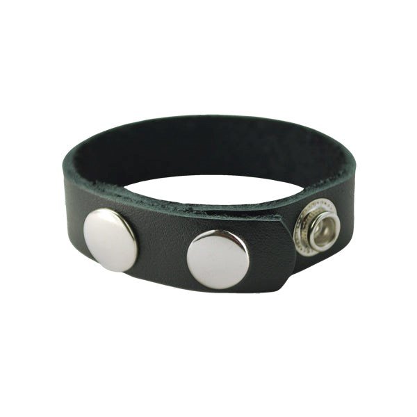 3 Snap Adjustable Plain Black Leather Cock Ring