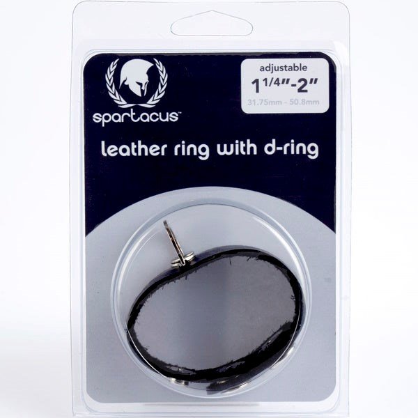 Black Leather Adjustable Penis Ring With Metal D-Ring