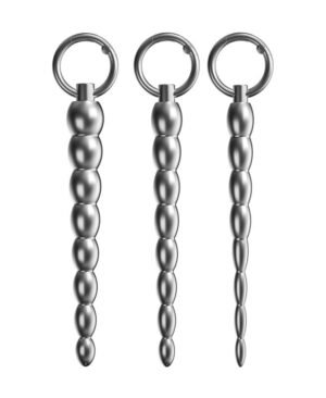 BDStyle Ribbed Metal Dilator Urethral Beads with Ring