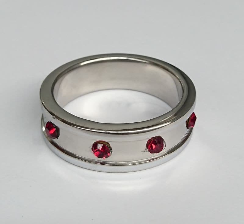 Deep Shallow Steel Cock Ring 45mm with Ruby Gem