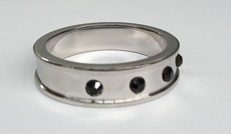 Deep Shallow Steel Cock Ring with Onyx Gem