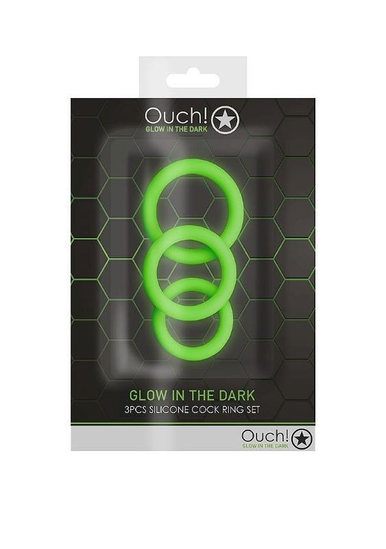 OUCH! Glow in Dark Cock Ring Set - 3 Pack